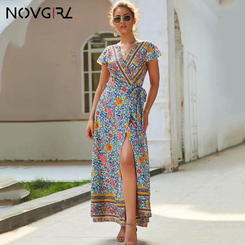 Novgirl Long Floral Print Wrap Dress Women 2019 Summer Bohemian Sashes Long Dress Beach Party High Split Sexy Chiffon Sundress
Novgirl Long Floral Print Wrap Dress Women 2019 Summer Bohemian Sashes Long Dress Beach Party High Split Sexy Chiffon Sundress
