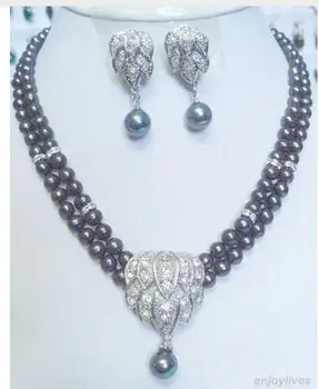 Women Gift Freshwater 2 Rows Real Black Pearl White Crystal Pendant Earringe Necklace Set
Women Gift Freshwater 2 Rows Real Black Pearl White Crystal Pendant Earringe Necklace Set