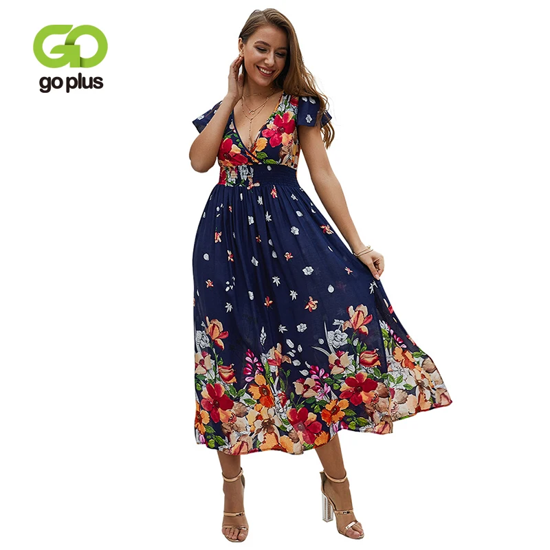 GOPLUS Summer Boho Floral Print Chiffon Women Dress V Neck Sashes Sexy Split Midi Dress Lady Short sleeve Beach Vestidos Female
GOPLUS Summer Boho Floral Print Chiffon Women Dress V Neck Sashes Sexy Split Midi Dress Lady Short sleeve Beach Vestidos Female