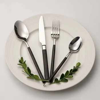 Silver Plating Black Handle Dinnerware Set 304 Stainless Steel Knife Fork Tableware Set Cutlery Dinner Feast Western Food Sets
Silver Plating Black Handle Dinnerware Set 304 Stainless Steel Knife Fork Tableware Set Cutlery Dinner Feast Western Food Sets