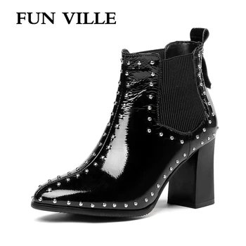 FUN VILLE 2018 New Fashion winter Women Ankle boots Rivet Genuine leather sexy ladies shoes Pointed toe Chelsea shoes Slip on
FUN VILLE 2018 New Fashion winter Women Ankle boots Rivet Genuine leather sexy ladies shoes Pointed toe Chelsea shoes Slip on
