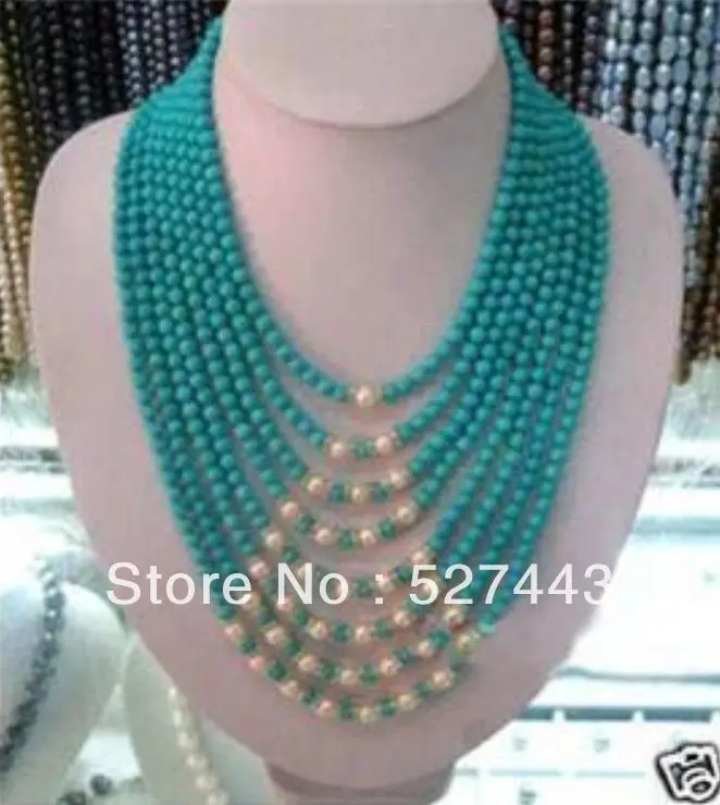 Wholesale free shipping >>Beautiful 8row6mm turquoise white pearl necklace 17-22
Wholesale free shipping >>Beautiful 8row6mm turquoise white pearl necklace 17-22