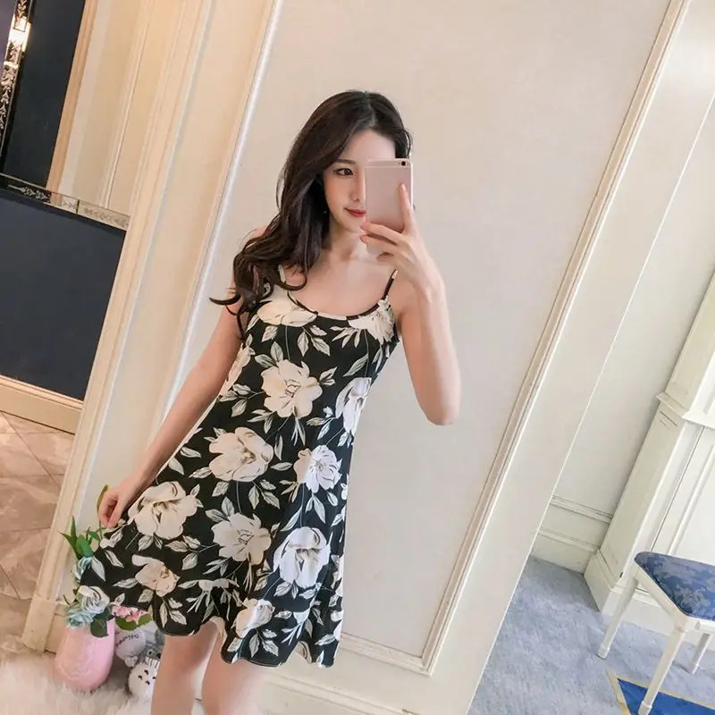 Summer Women Sleepwear Silk Print Nightdress Sexy Lingerie Nightgown Lady Off Shoulder Nightwear Female Night Home Cloth Dress
Summer Women Sleepwear Silk Print Nightdress Sexy Lingerie Nightgown Lady Off Shoulder Nightwear Female Night Home Cloth Dress
