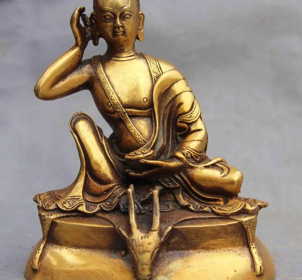 China Buddhism fane brass Arhat copper spotted deer Head Milarepa Buddha Statue
China Buddhism fane brass Arhat copper spotted deer Head Milarepa Buddha Statue