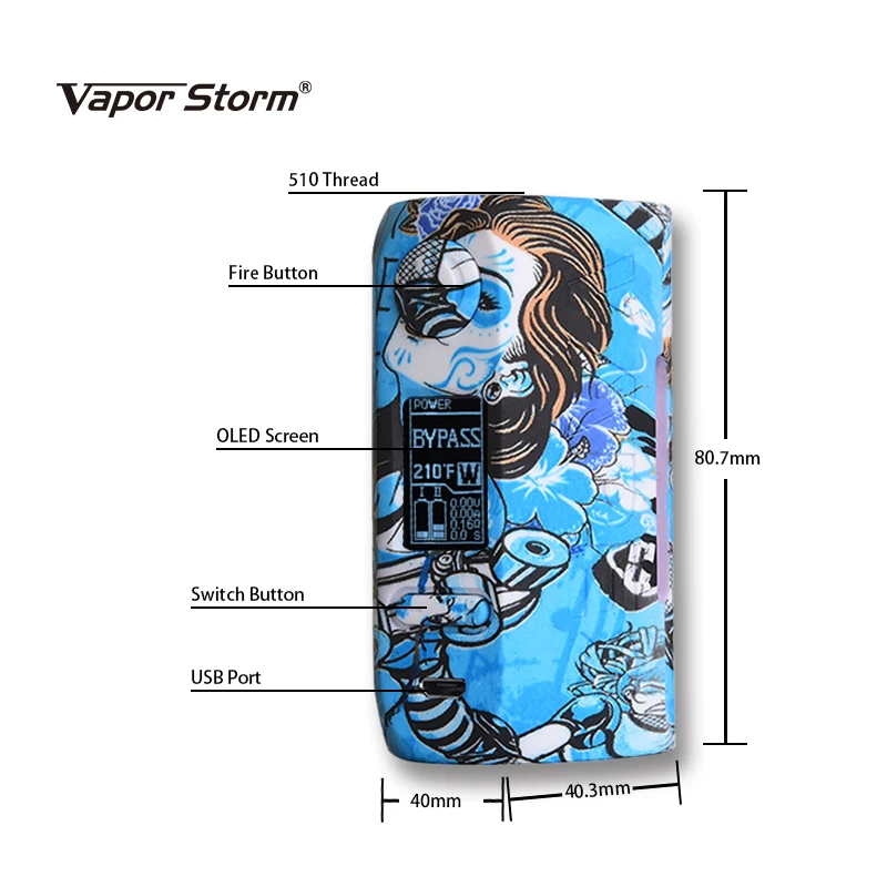 100% original Vapor Storm puma 200W electronic cigarette kit VW TCR Vapes fit 18650 Battery 230 mod with atomzier vape vaporizer