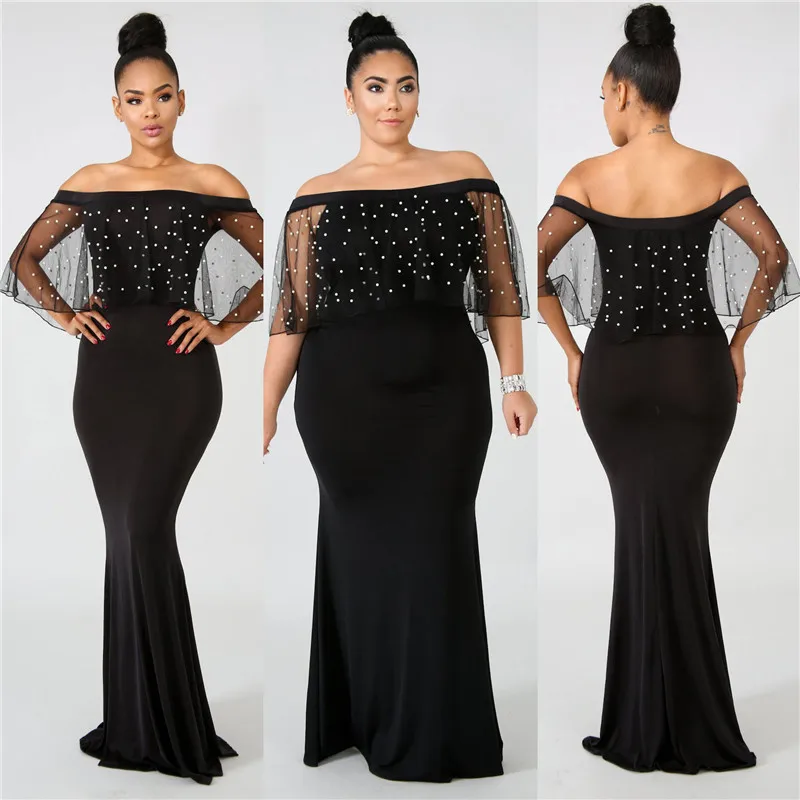 Women Sexy Slash Neck Bodycon Slim Maxi Dress Beading Mesh Elegant Party Dresses Vestidos High Elastic Plus Size Black Dresses
Women Sexy Slash Neck Bodycon Slim Maxi Dress Beading Mesh Elegant Party Dresses Vestidos High Elastic Plus Size Black Dresses