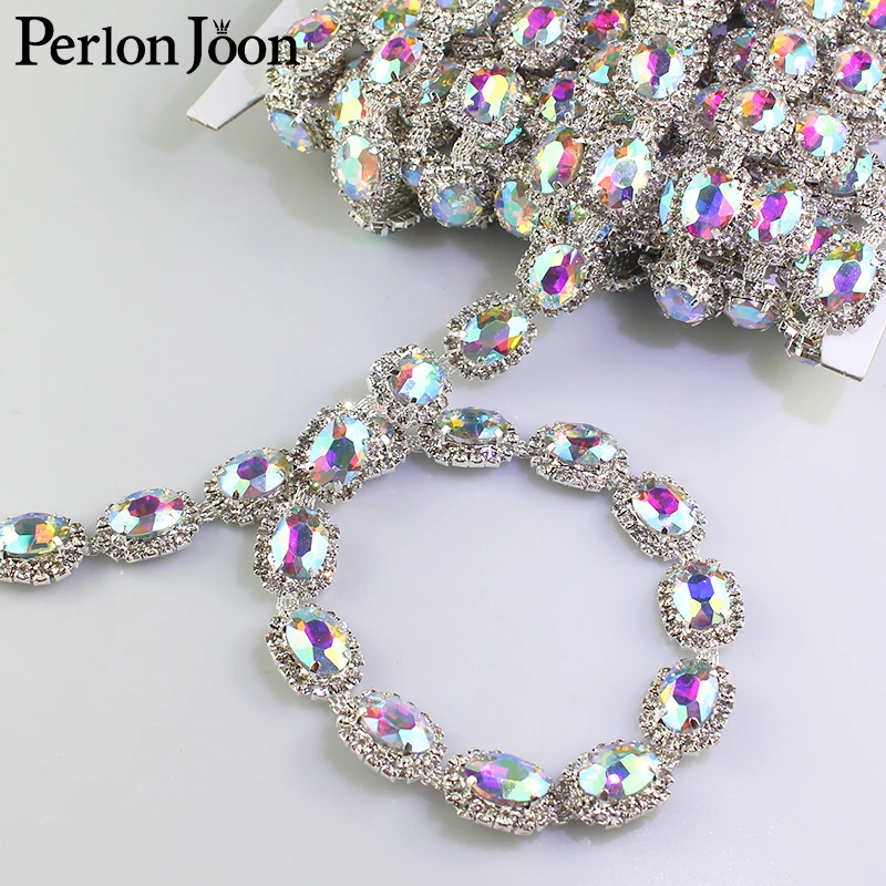 1 yard AB crystal oval rhinestone trim oval glass silver metal ribbon decorated in women clothing shoes accessories ML064
1 yard AB crystal oval rhinestone trim oval glass silver metal ribbon decorated in women clothing shoes accessories ML064