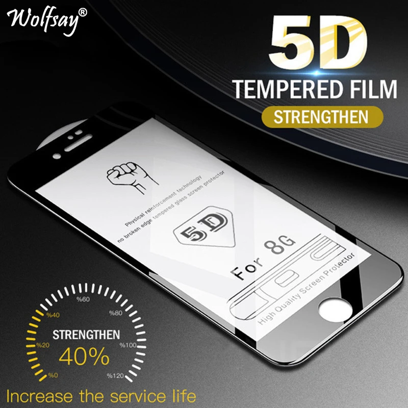 Wolfsay 5D Full Glue Tempered Glass For On iphone 7 Screen Protector High Qualitly Cover 8 | Мобильные телефоны и