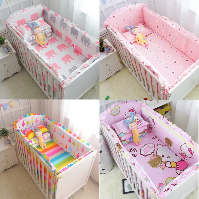 6pcs Animal Print 100 Cotton Baby Bedding Bumpers Stars Bed Around