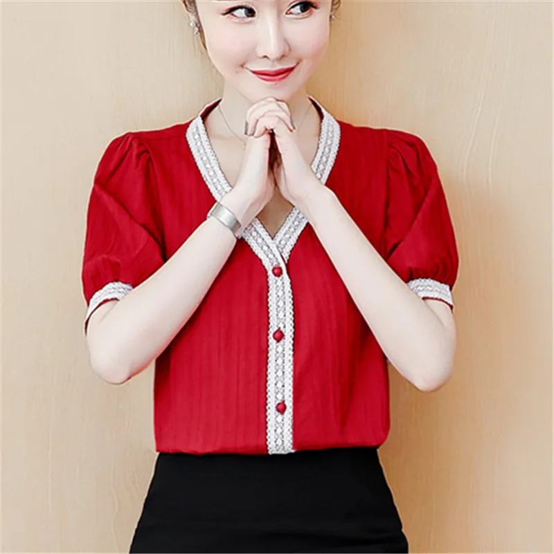 Women Summer Short Sleeves Shirts 2019 New Fashion Chiffon Lace Clothing Ladies Tops Solid Casual V-Neck Female Blouses Blusas
Women Summer Short Sleeves Shirts 2019 New Fashion Chiffon Lace Clothing Ladies Tops Solid Casual V-Neck Female Blouses Blusas