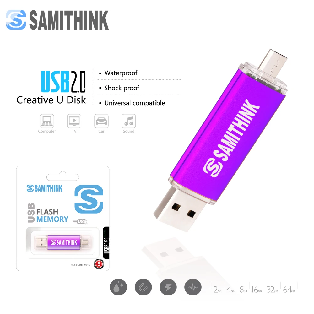 SAMITHINK OTG USB Flash Drive High Speed USB 2.0 Flash Memory Stick Gift USB Pen Drive 64GB 32GB 16GB 8GB Support Custom Logo
SAMITHINK OTG USB Flash Drive High Speed USB 2.0 Flash Memory Stick Gift USB Pen Drive 64GB 32GB 16GB 8GB Support Custom Logo
