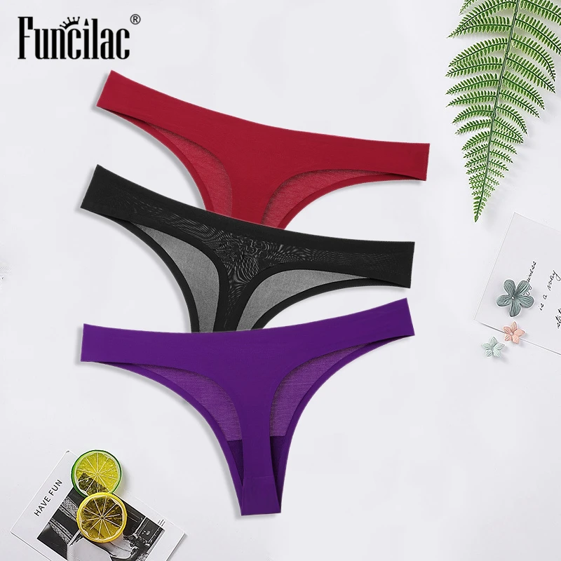 Women's Sexy Thong Ice Silk G-String Panties Seamless Underwear Girls Ladies Bikini Briefs Cotton Crotch Lingerie 3 Pcs/lot
Women's Sexy Thong Ice Silk G-String Panties Seamless Underwear Girls Ladies Bikini Briefs Cotton Crotch Lingerie 3 Pcs/lot