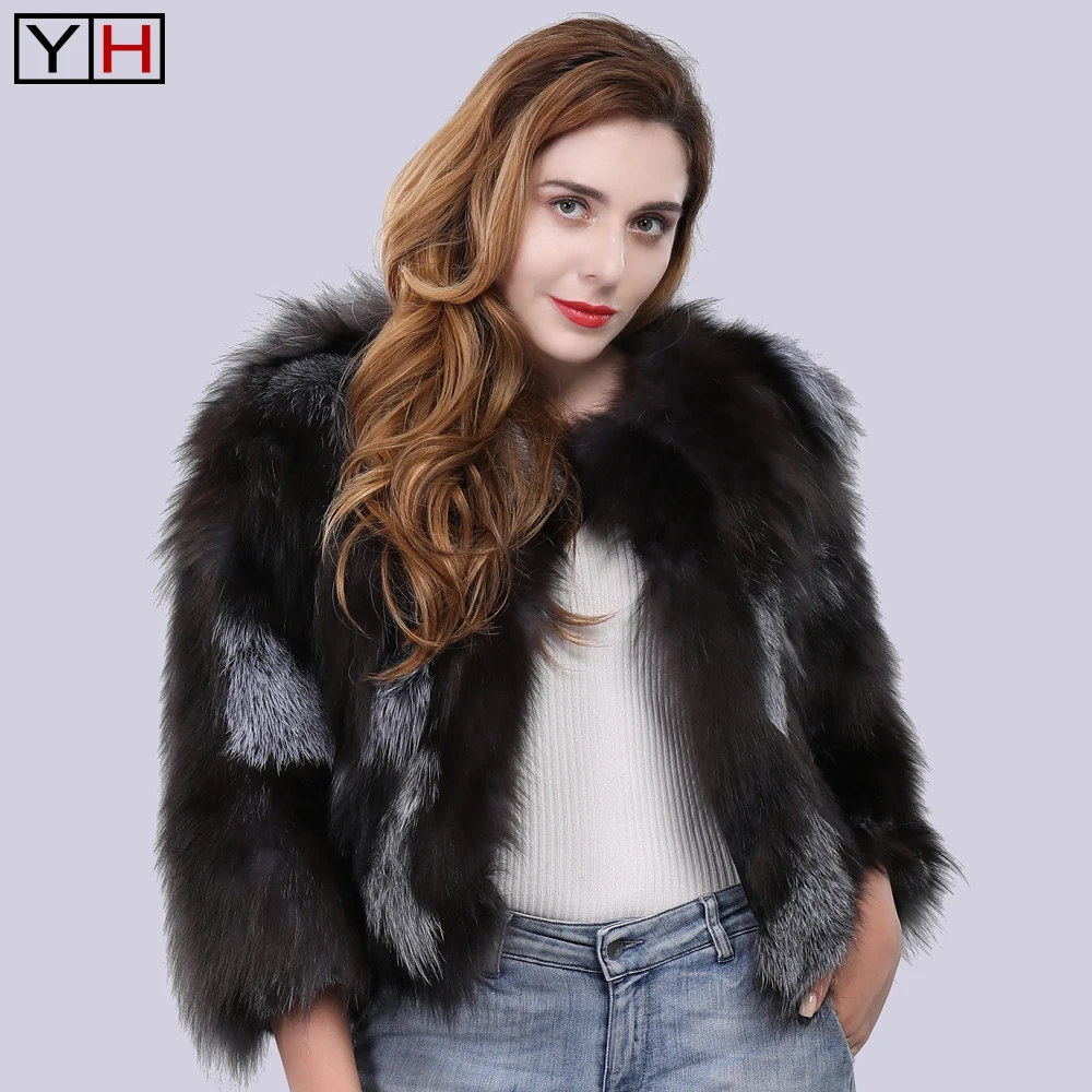 Фото 100%Natural Genuine Real Silver Fox Fur Coat Luxury Lady Winter Women Outerwear Coats Trench Overcoat | Женская одежда