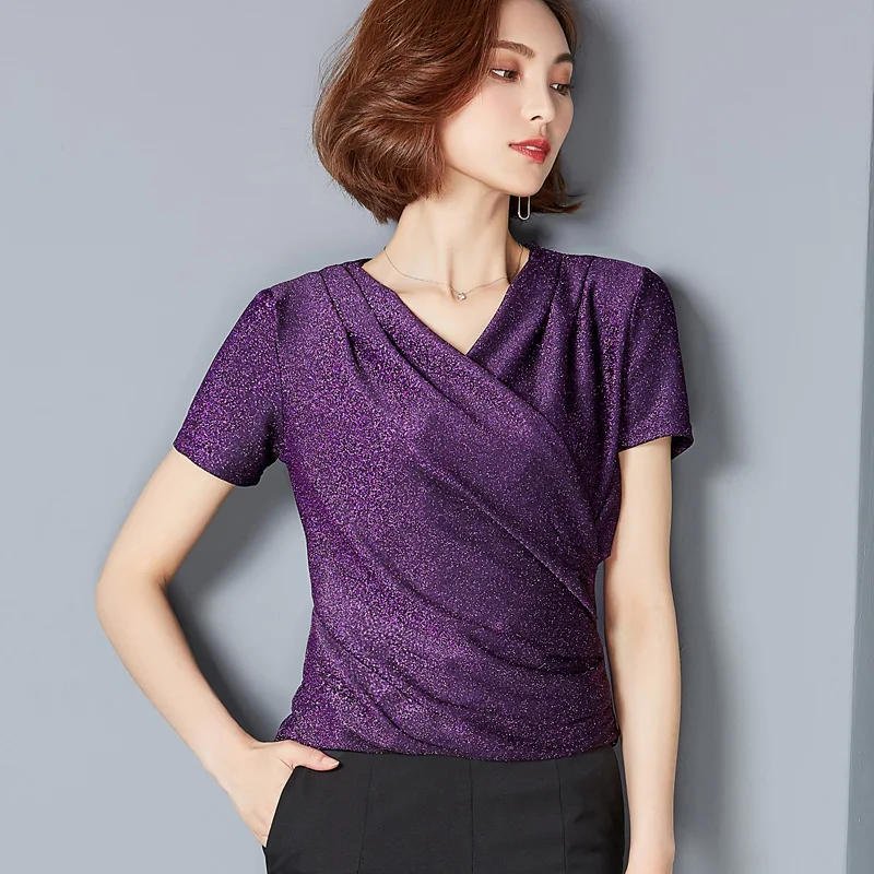 New 2018 Blue purple V-Neck Blouses Sexy Slim Knitted short Sleeve Chemise Femme Korean Tops for Women clothing Shirt Tops 82i
New 2018 Blue purple V-Neck Blouses Sexy Slim Knitted short Sleeve Chemise Femme Korean Tops for Women clothing Shirt Tops 82i