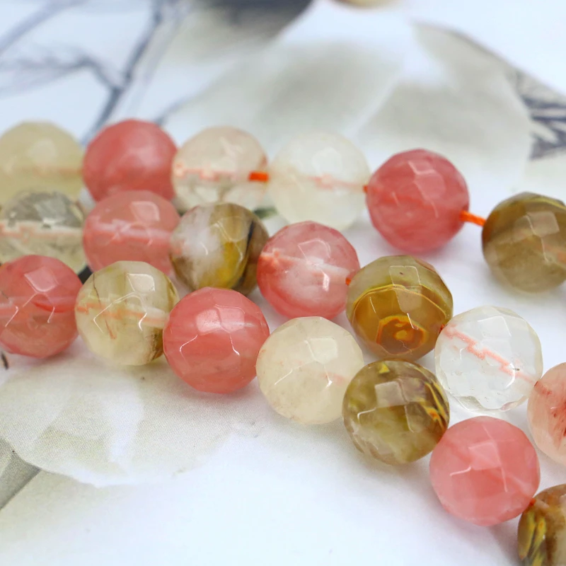 

New 12mm Pink multicolor watermelon tourmaline faceted 15inches 2pc/lot round loose beads DIY suitable women making jewelry