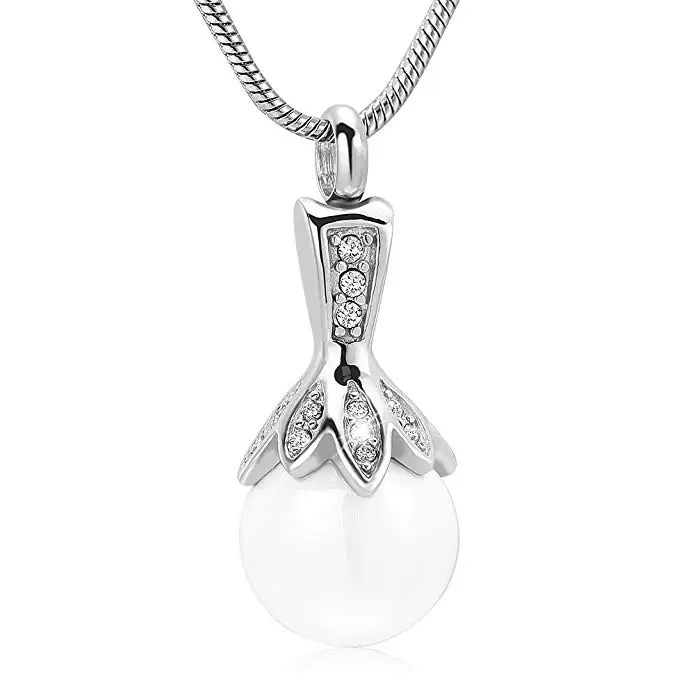 

JJ9932 Hold Real Pearl Flower Stainless Steel Cremation Urn Pendant For Women Keepsake Memorial Jewelry Neckalce Hold Ashes