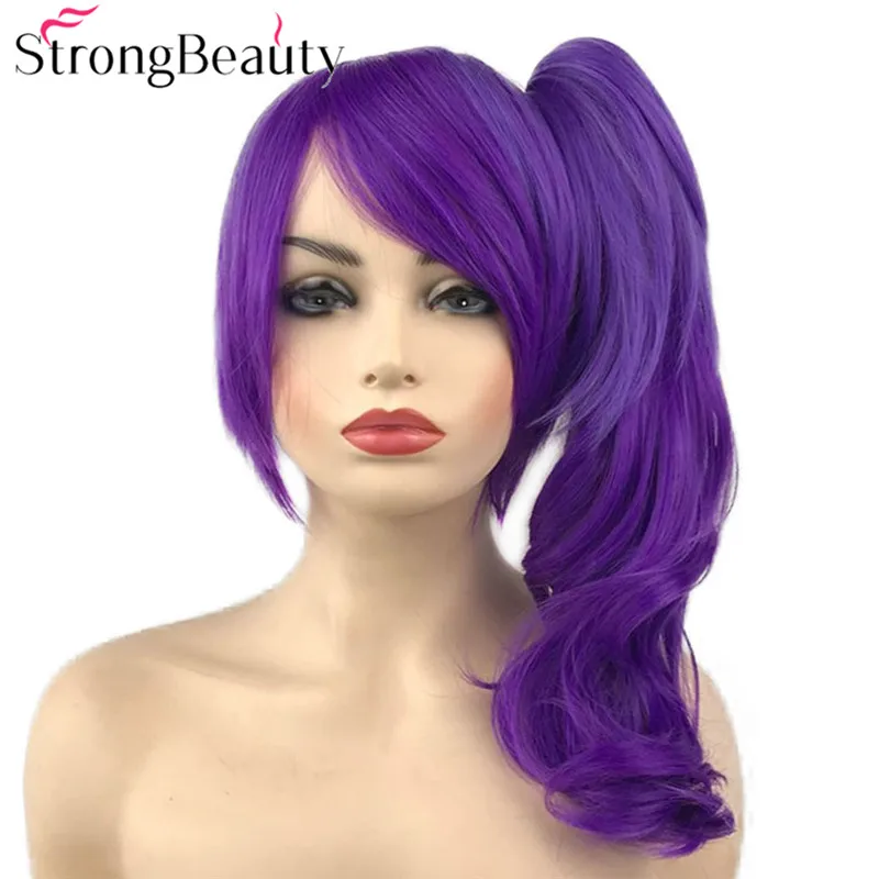 1642MA#2411-3834 LOL Lux Elementalist Hair Dark Ombre Purple Wavy Clip Ponytail Cosplay Wig Women