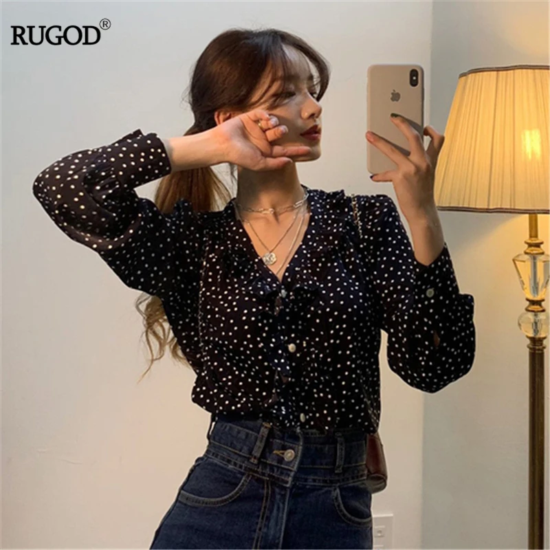 RUGOD Ghost horse girl Korean spring ins hot small blouse lace wave chiffon shirt fashionable blouses
RUGOD Ghost horse girl Korean spring ins hot small blouse lace wave chiffon shirt fashionable blouses