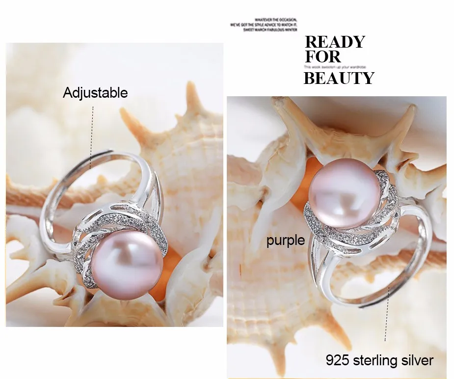 Big Discount 925 sterling silver jewelry on sale big natural pearl rings for women stone ring adjustable white/pink/purple pearl - Fine Rings Dainashi CNAS Wedding Bands Silver Women cpr025 Other Artificial material Pearl 925 Sterling Prong Setting Plant Party Freshwater Pearls Classic White Pink Purple Adjustable 10-10.5mm 100% real natural freshwater pearl opp bag with gift box