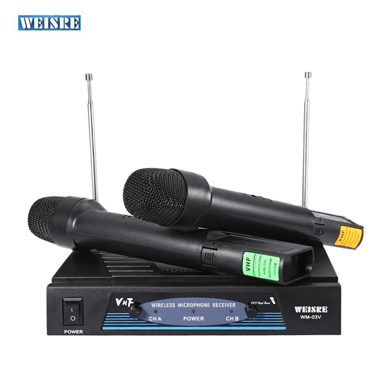 

WEISRE WM-03V Professional VHF Karaoke Wireless Dual Handheld Mic Transmitter Microphone System With Receiver For Family DIY KTV