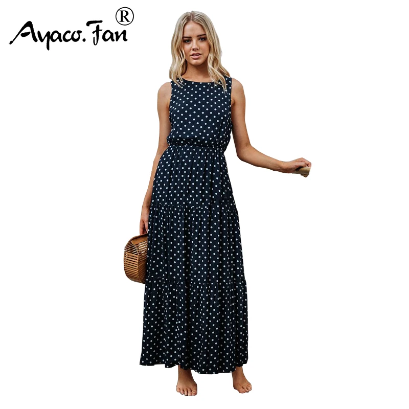 Summer Dress 2019 Women Polka Dot Print O-Neck Sleeveless Sundress Loose Maxi Long Beach Boho Vintage Dress Robe Longue Femme
Summer Dress 2019 Women Polka Dot Print O-Neck Sleeveless Sundress Loose Maxi Long Beach Boho Vintage Dress Robe Longue Femme