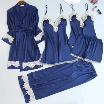 5 Pieces Womens Silk Satin Pajamas Sets Autumn Pyjamas Sleepwear Robe Pijama Suit Female Bathrobe Pants Set2019 Homewear Lounge
5 Pieces Womens Silk Satin Pajamas Sets Autumn Pyjamas Sleepwear Robe Pijama Suit Female Bathrobe Pants Set2019 Homewear Lounge