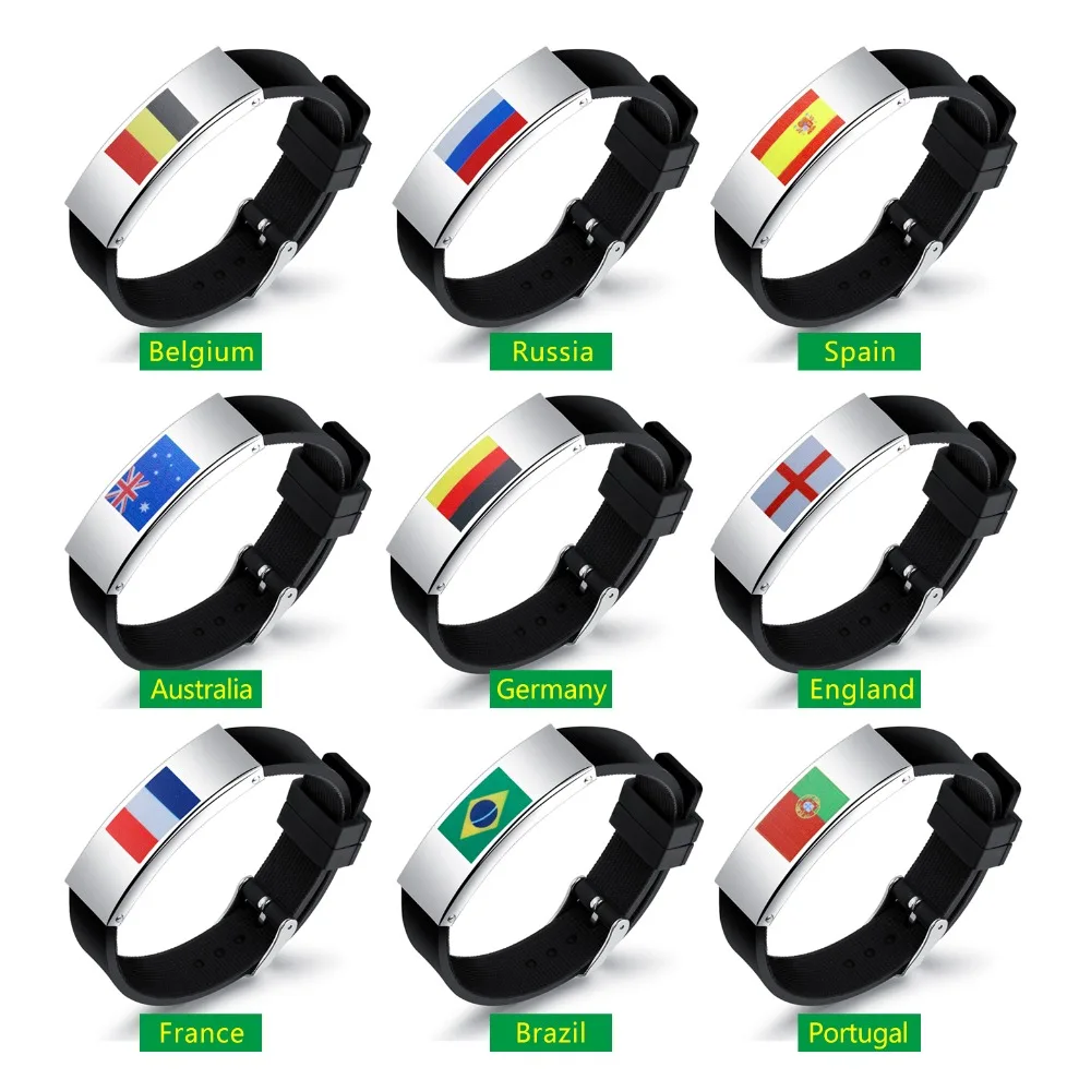 AMOURJOUX Fashion National Flag Russia Brazil Spain France Charm Buckle Bracelets & Bangles For Men Black Silicone Bracelet Male
AMOURJOUX Fashion National Flag Russia Brazil Spain France Charm Buckle Bracelets & Bangles For Men Black Silicone Bracelet Male