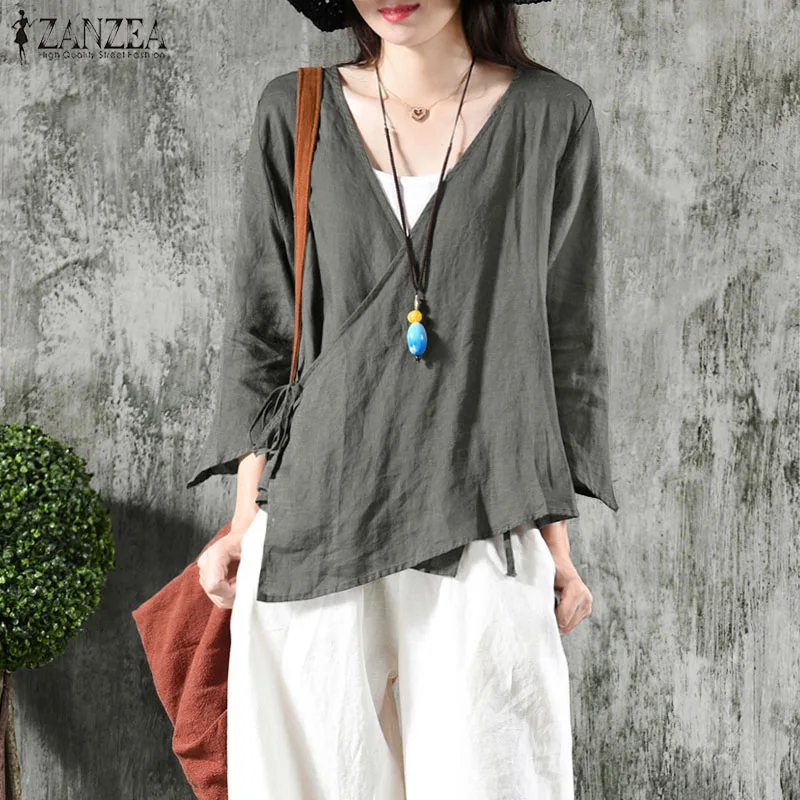 Elegant Women's Autumn Blouse ZANZEA 2019 Casual Linen Top Vintage Lace Up 3/4 Sleeve Shirt V Neck Solid Blusas Oversized Tunic
Elegant Women's Autumn Blouse ZANZEA 2019 Casual Linen Top Vintage Lace Up 3/4 Sleeve Shirt V Neck Solid Blusas Oversized Tunic