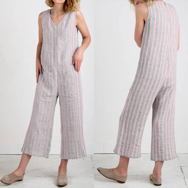 Wide Leg Pants Women's Jumpsuits Summer Striped Overalls 2019 ZANZEA Fashion V Neck Rompers Fashion Pantalon Casual Playsuits
Wide Leg Pants Women's Jumpsuits Summer Striped Overalls 2019 ZANZEA Fashion V Neck Rompers Fashion Pantalon Casual Playsuits
