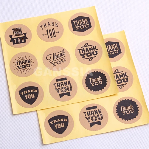 

100pcs/lot Dia 4cm Handmade style Gift seal sticker Vintage kraft paper Thank You stickers Stationery packing lable (ss-1448)