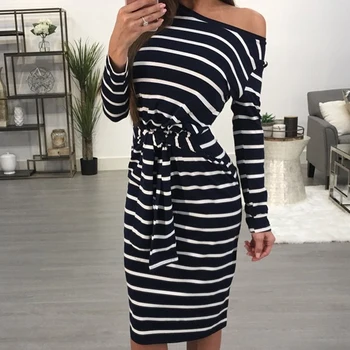 Hot Sale Autumn Fashion Black White Strip Casual Dress Women Bandage Belt Elegent Dress Vestidos Mid- Calf Dress
Hot Sale Autumn Fashion Black White Strip Casual Dress Women Bandage Belt Elegent Dress Vestidos Mid- Calf Dress