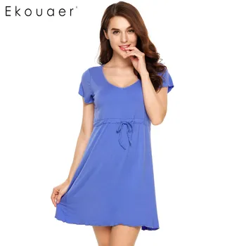 Ekouaer 2017 Casual Short Sleeve Nightwear Women Solid O Neck Nightgown Sleepwear Drawstring Loose Lace Up Home Dress
Ekouaer 2017 Casual Short Sleeve Nightwear Women Solid O Neck Nightgown Sleepwear Drawstring Loose Lace Up Home Dress
