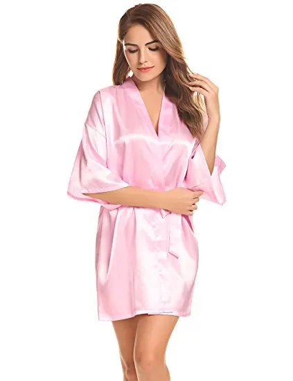 Women Silk Satin Short Night Robe Solid Kimono Robe Fashion Bath Robe Sexy Bathrobe Peignoir Femme Wedding Bride Bridesmaid Robe 118 HTB1BWkZiRjTBKNjSZFwq6AG4XXag