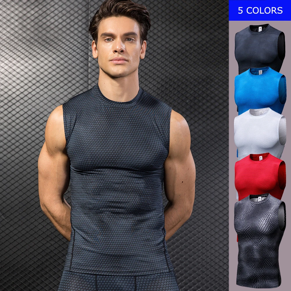 Men's Fitness Workout Running Jogging Gym Sports T-shirt Tight Elastic Quick Drying Compression Shirt Sportswear Vest Top 4022 | Спорт и