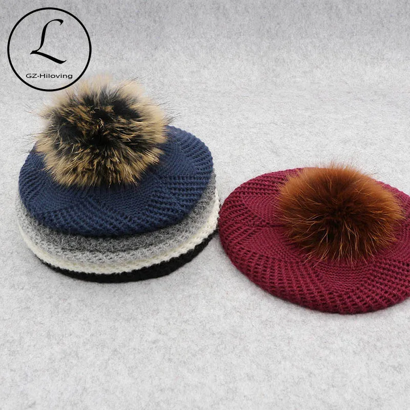 

GZHILOVINGL Winter Female Ball Pom Poms Winter beret Hat For Women Girl's Knitted Beanie Hats Thick Women Slouchy beret Beanies