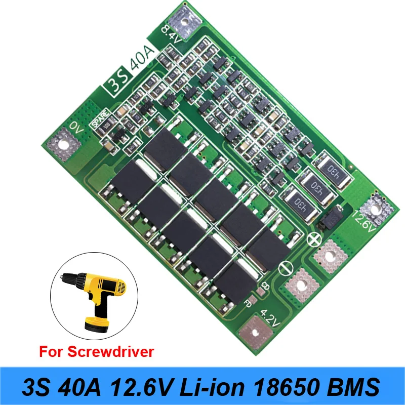 3S 40A 11.1V 12.6V 18650 lithium battery protection Board for screwdriver drill current with Balance 12V USE AU1 | Электроника