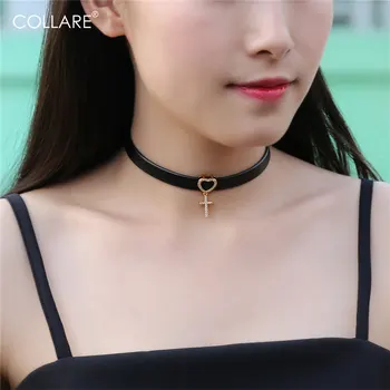 Collare Chokers Necklace Women Gold/Silver Color Heart Cross Pendant Leather Crystal Star Choker Datiny Jewelry N043
Collare Chokers Necklace Women Gold/Silver Color Heart Cross Pendant Leather Crystal Star Choker Datiny Jewelry N043