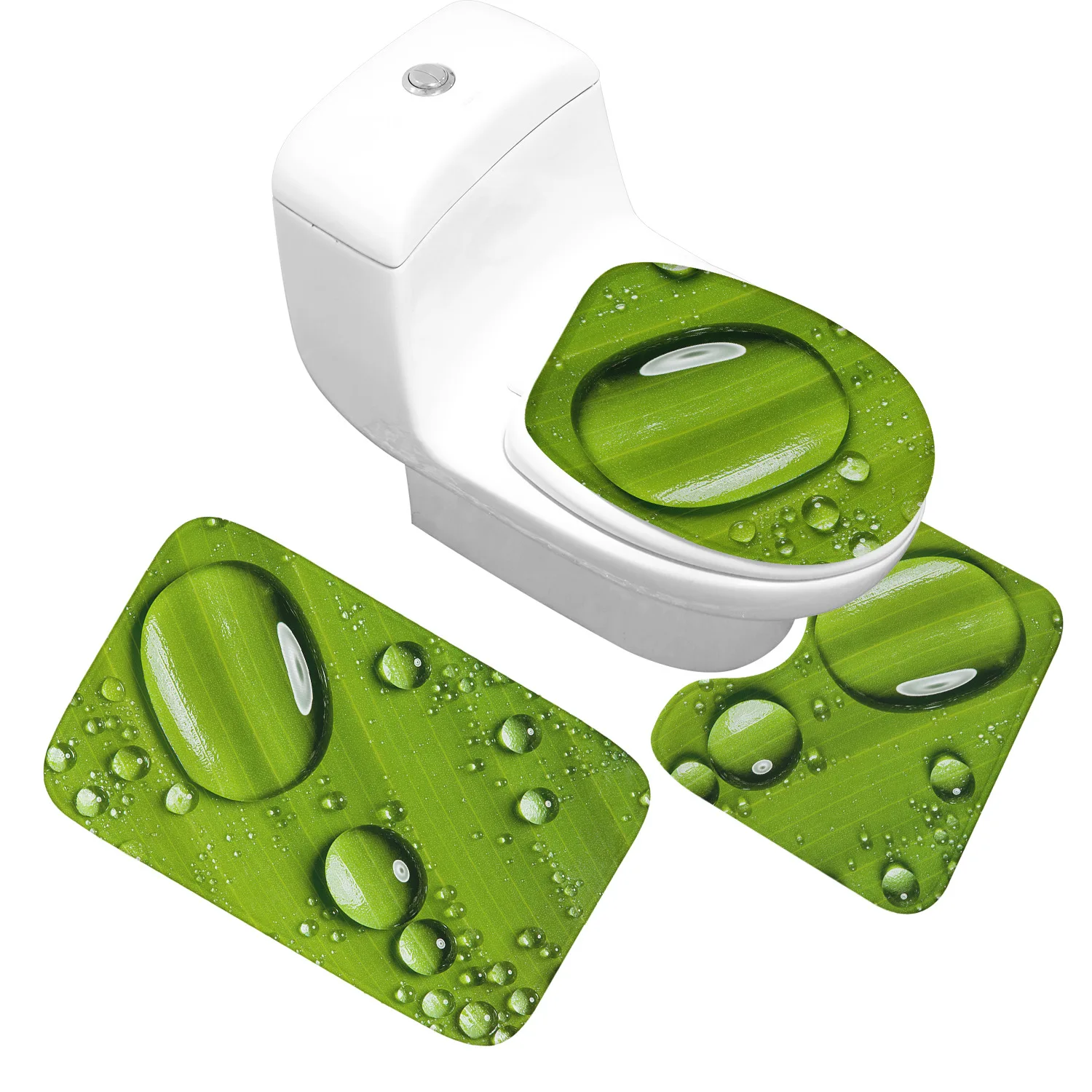 Waterdrops and Green Leaf Bathroom Toilet Mats 3 Piece Bath Rug Set Thick Absorbent Non-slip Bath Carpet Bathroom Doormat
Waterdrops and Green Leaf Bathroom Toilet Mats 3 Piece Bath Rug Set Thick Absorbent Non-slip Bath Carpet Bathroom Doormat
