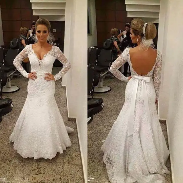 lace wedding dress with bow in back