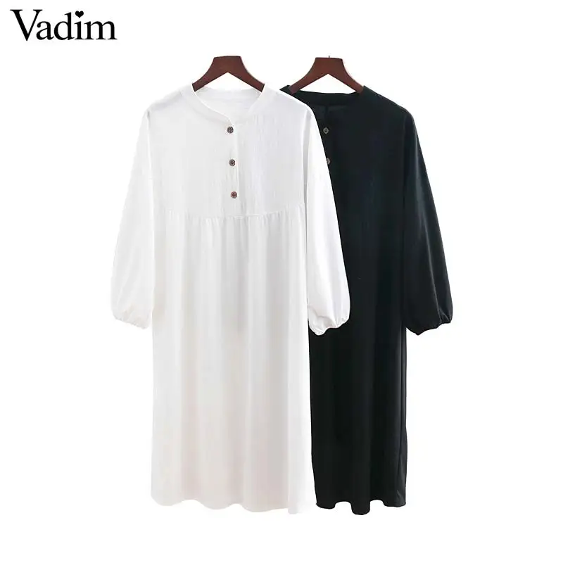 Vadim women solid straight loose midi dress O neck lantern three quarter sleeve elegant female casual mid calf dresses QB633
Vadim women solid straight loose midi dress O neck lantern three quarter sleeve elegant female casual mid calf dresses QB633