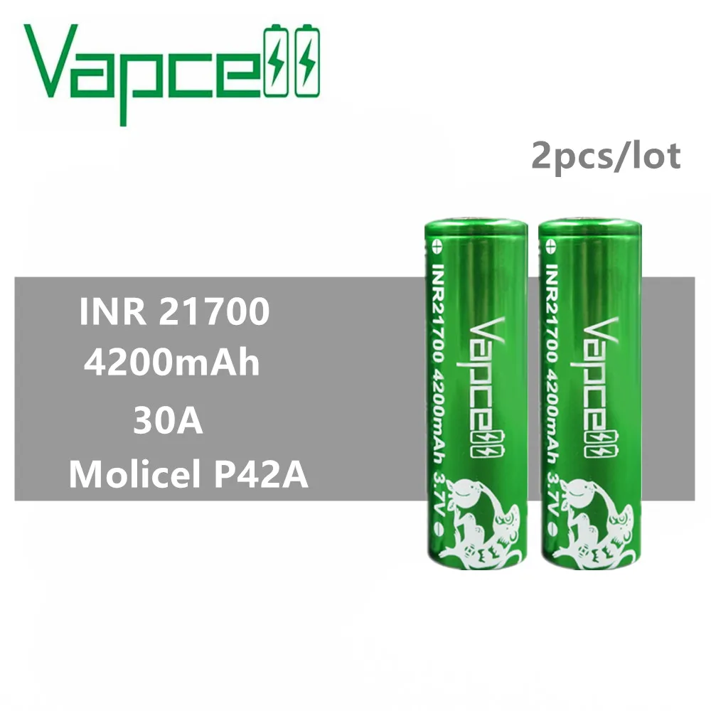 2pcs Vapcell INR 21700 battery 4200mah 30A rewrap molicel P42A battery rechargeable battery for Electronic Cigarette vape mod
2pcs Vapcell INR 21700 battery 4200mah 30A rewrap molicel P42A battery rechargeable battery for Electronic Cigarette vape mod