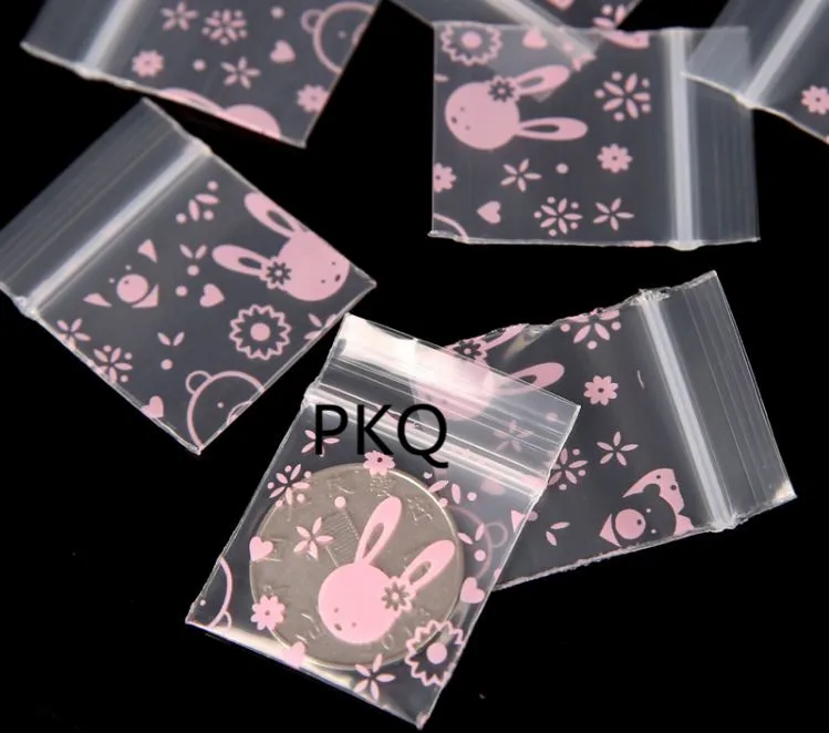 

7 sizes 5x7cm Mini Cute Pink Rabbit Cartoon Plastic Zipper Bag Ziplock Bag Ziplock Pill Packaging Pouches Mini zip lock bag