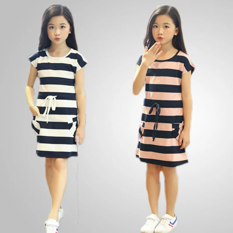 Girls dress spring and summer new dress girls cotton casual dress big boy short sleeve blue striped Dress baby girls clothes3-8
Girls dress spring and summer new dress girls cotton casual dress big boy short sleeve blue striped Dress baby girls clothes3-8