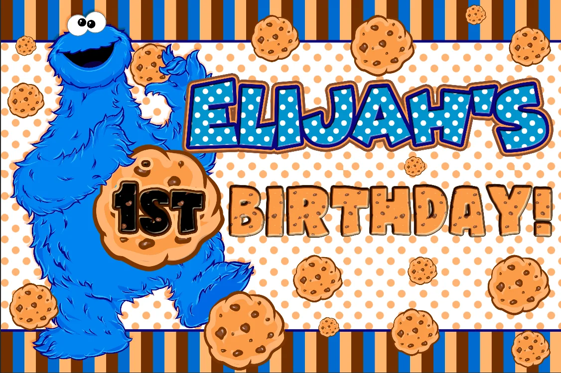 

7x5ft Happy Birthday Cookie Sesame Street Orange Blue Dots Custom Photo Background Backdrop Vinyl 220cm x 150cm