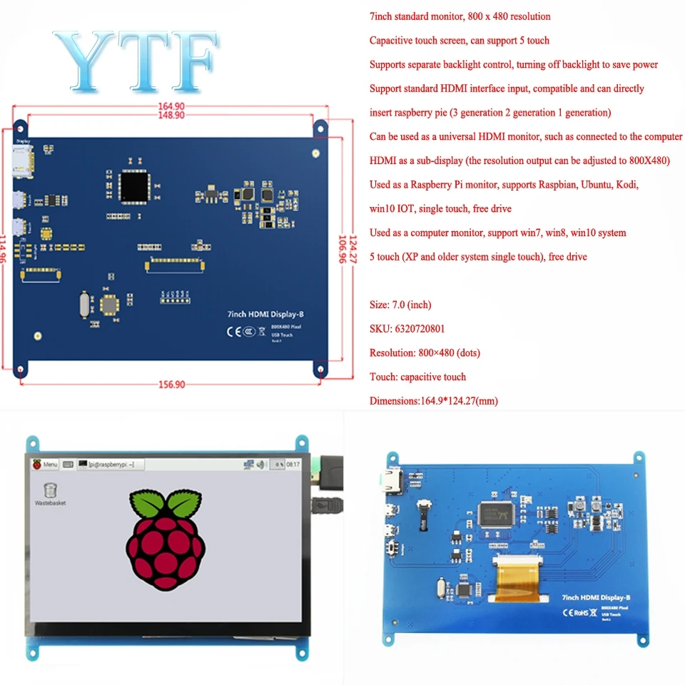 Raspberry Pi 3B + 4 B 3 2/3 5/5/7/10.1 дюймовый сенсорный ЖК дисплей с поддержкой