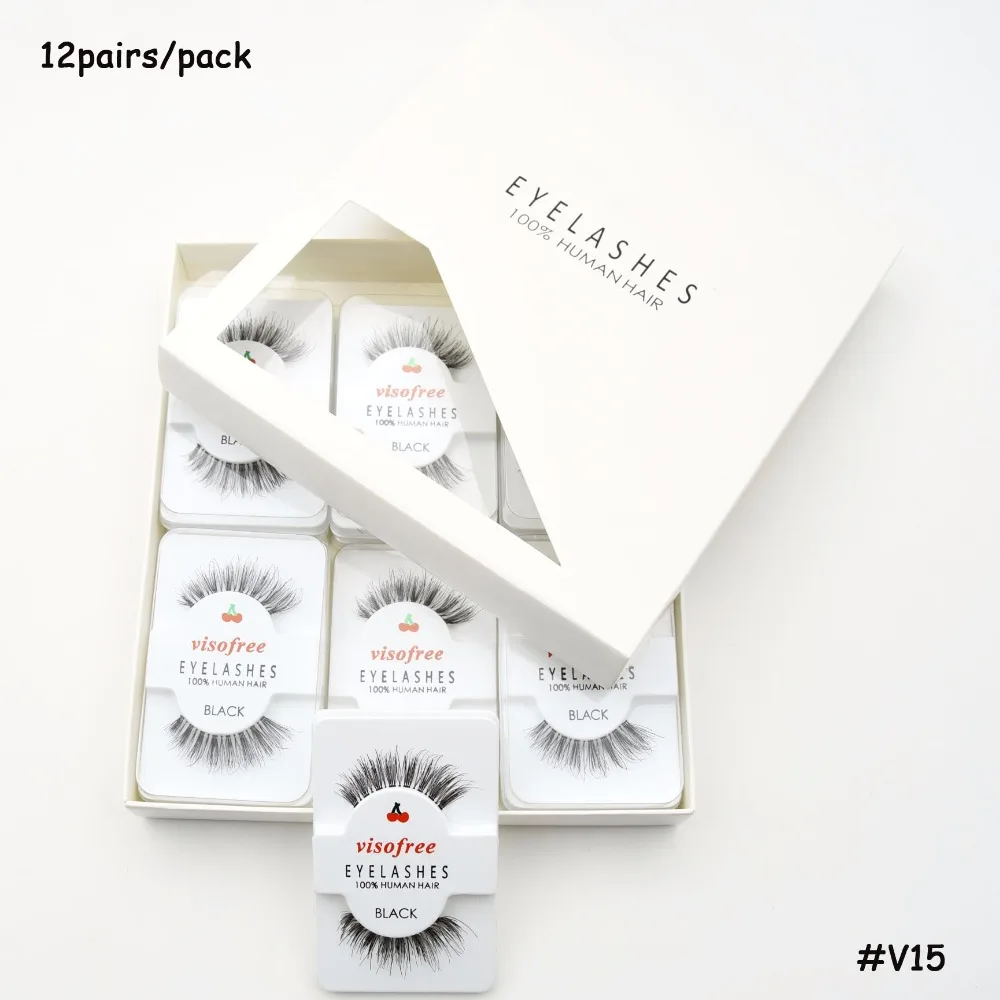 

Visofree Eyelashes Natural Long Eyelashes Handmade 100% Human Hair Lashes Makeup False Eyelashes Makeup Tools 12pairs/pack V15