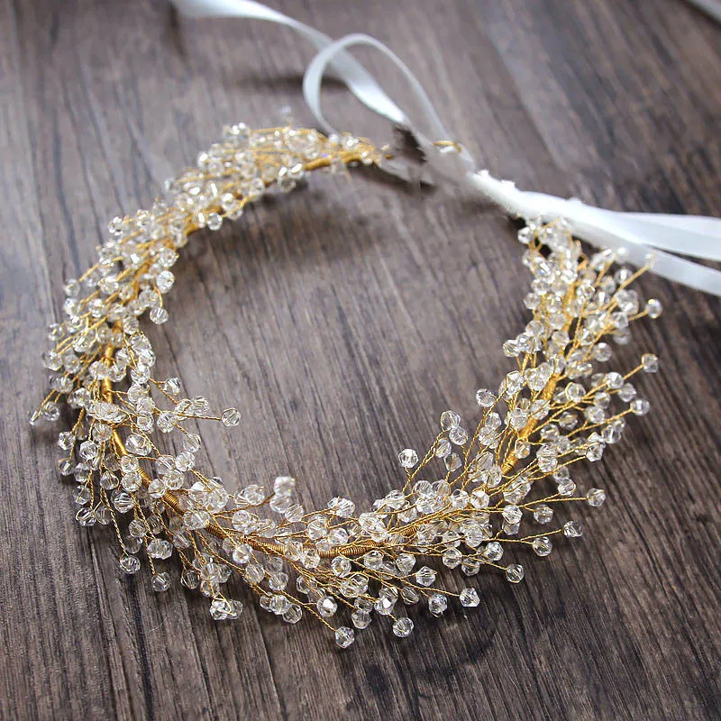 Gold Crystal Handmade Headband Cluster Twig Leaves Hairband with Ribbons Bridal Hair Jewelry Bridal Wedding Crown Accessories SL
Gold Crystal Handmade Headband Cluster Twig Leaves Hairband with Ribbons Bridal Hair Jewelry Bridal Wedding Crown Accessories SL
