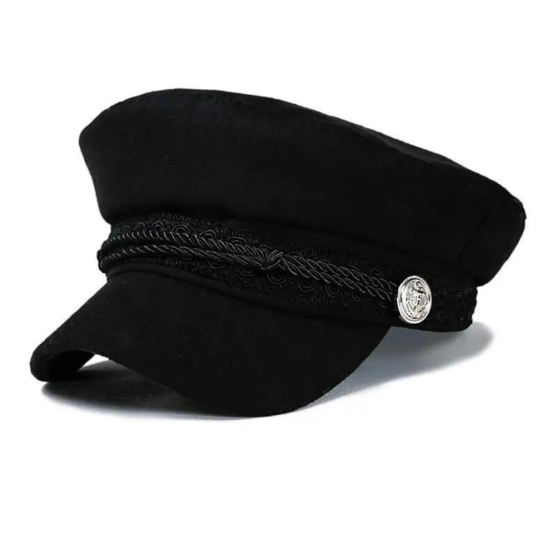 Fashion Blank Black High Quality Military Hat for Women Spring Autumn Winter Hats Felt Cap Winter Ladies Black Hat Beret Cap
Fashion Blank Black High Quality Military Hat for Women Spring Autumn Winter Hats Felt Cap Winter Ladies Black Hat Beret Cap