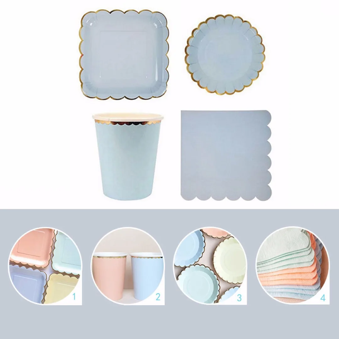 44pcs/set Disposable Tableware set Paper Plates Cups Napkins Birthday Wedding Party