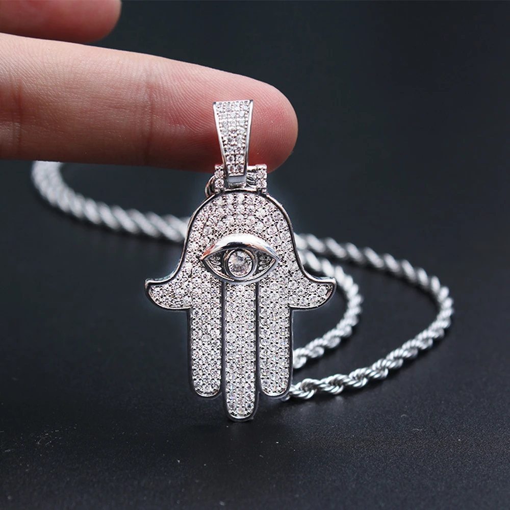 Iced Out Hamsa Hand Fatima Palm Pendant Necklace Free Steel Rope Chain Gold Silver Cubic Zircon Men's Hip Hop Chain Jewelry Gift
Iced Out Hamsa Hand Fatima Palm Pendant Necklace Free Steel Rope Chain Gold Silver Cubic Zircon Men's Hip Hop Chain Jewelry Gift